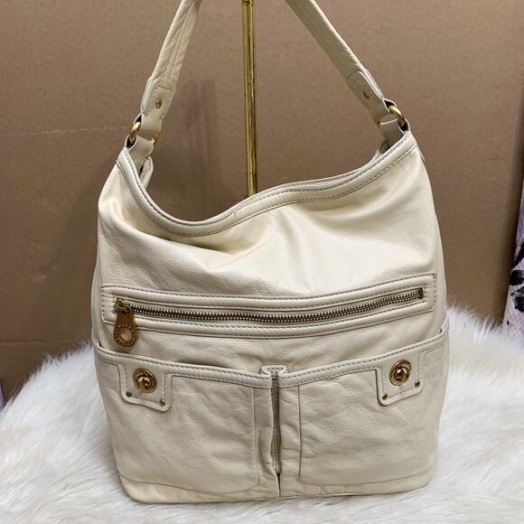 MARC JACOBS Large Vanilla Leather FARIDAH Totally Turnlock Shoulder Bag Hobo - Picture 1 of 16